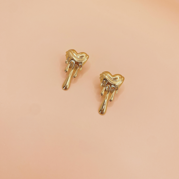 Aretes corazón derretido acero inoxidable con chapa de oro de 14k