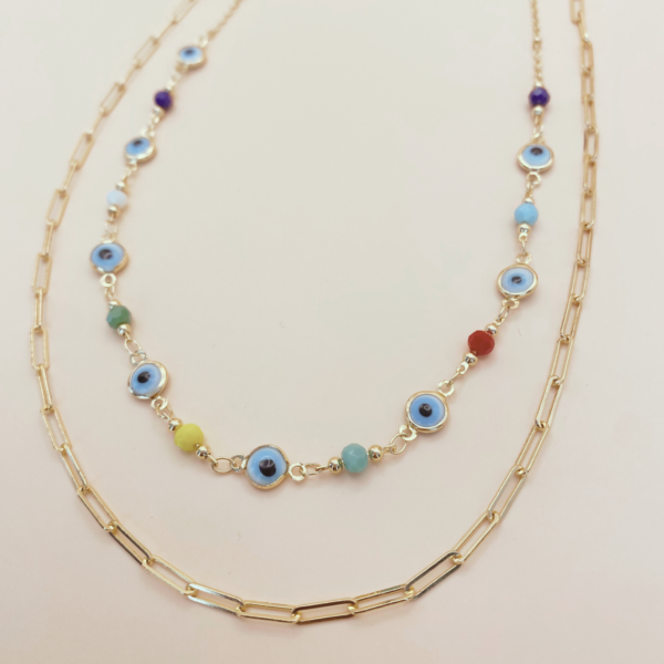 Collar doble ojos-eslabón oro laminado 18k