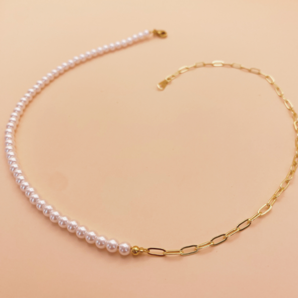 Collar perla cristal - eslabón acero inoxidable