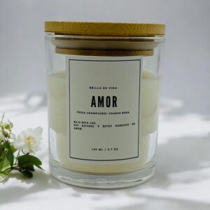 Vela "AMOR" cuarzo rosa