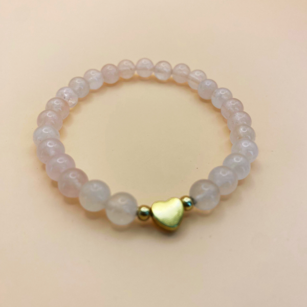 Pulsera cuarzo rosa 4 mm dije corazón
