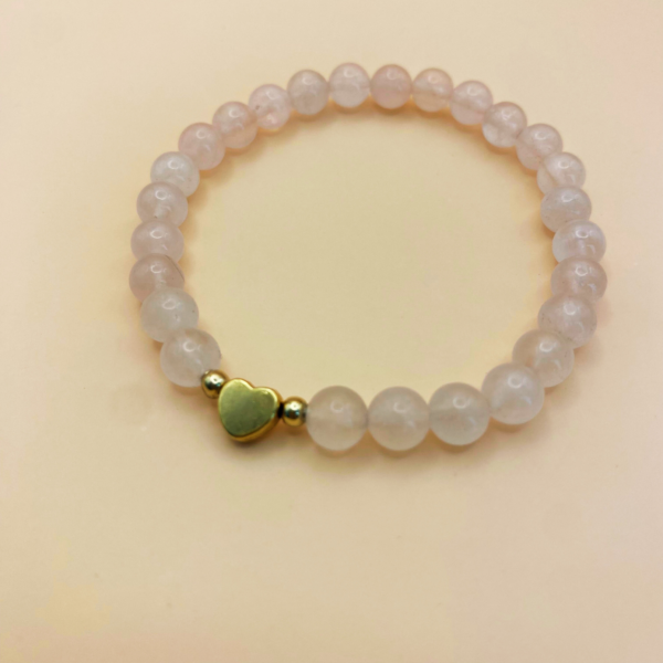 Pulsera cuarzo rosa 4 mm dije corazón - Image 3