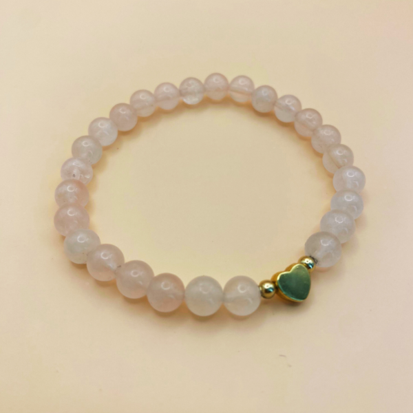 Pulsera cuarzo rosa 4 mm dije corazón - Image 2